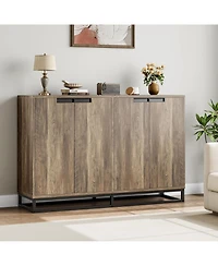 gaomon 55 Inch Buffet Storage Cabinet with Four Doors Adjustable Shelves and Metal Handles Modern Farmhouse Style