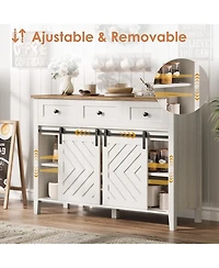 gaomon 47 Inch Farmhouse Buffet Cabinet with Sliding Barn Doors Removable Wine Rack and Adjustable Shelves for Kitchen and Dining Room