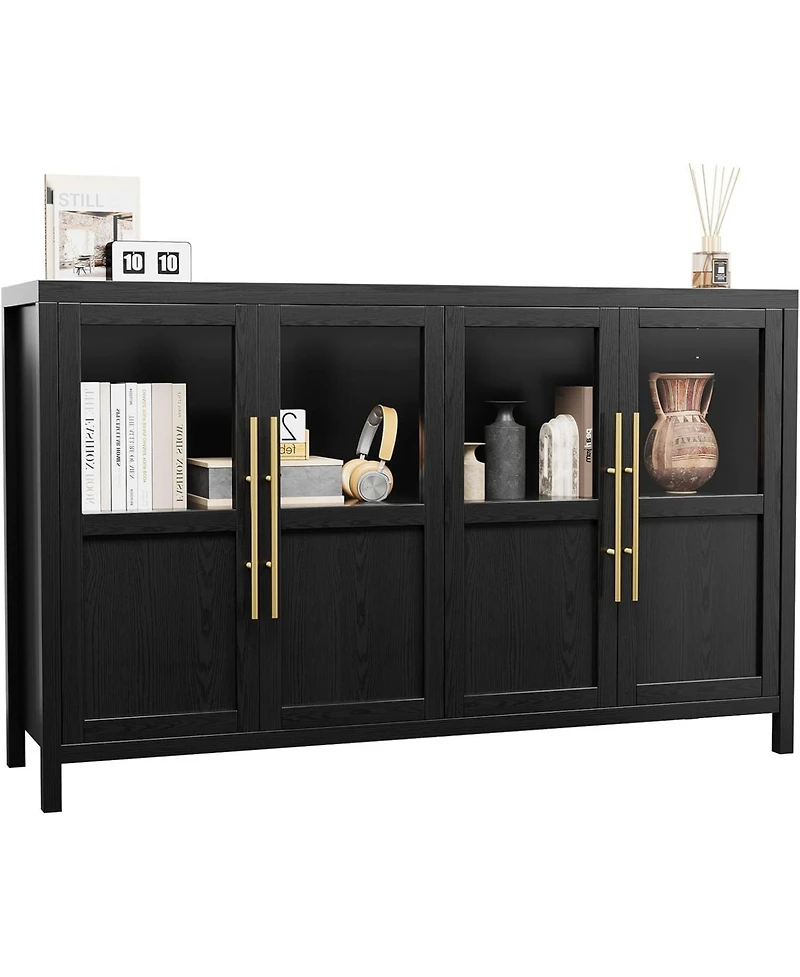 gaomon 55 Inch Sideboard Buffet Cabinet with Four Glass Doors Large Modern Farmhouse Storage for Kitchen Dining and Living Room
