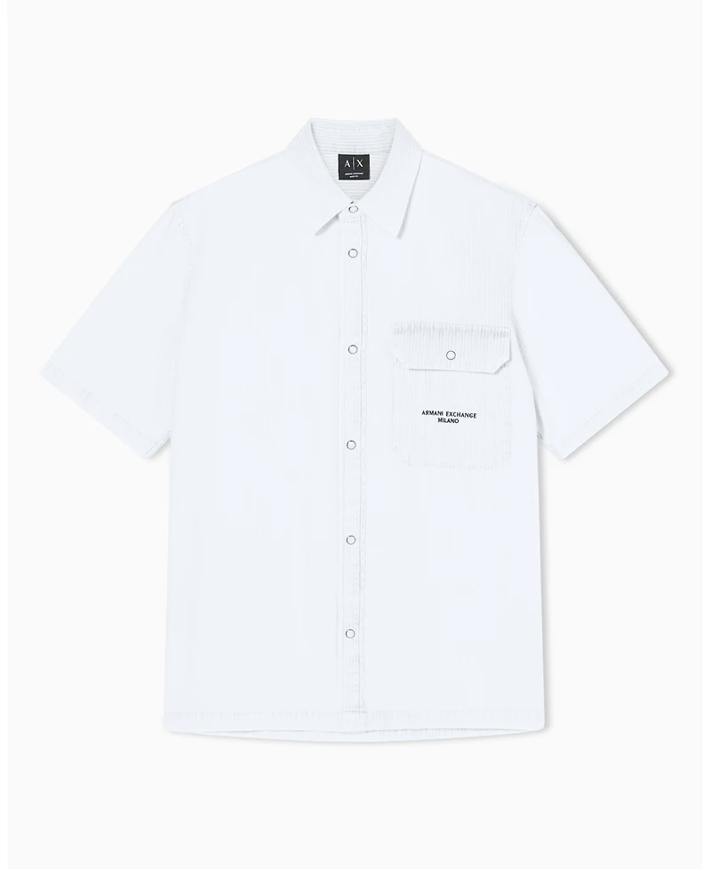 A|X Armani Exchange Men's Short Sleeve Denim Striped Shirt