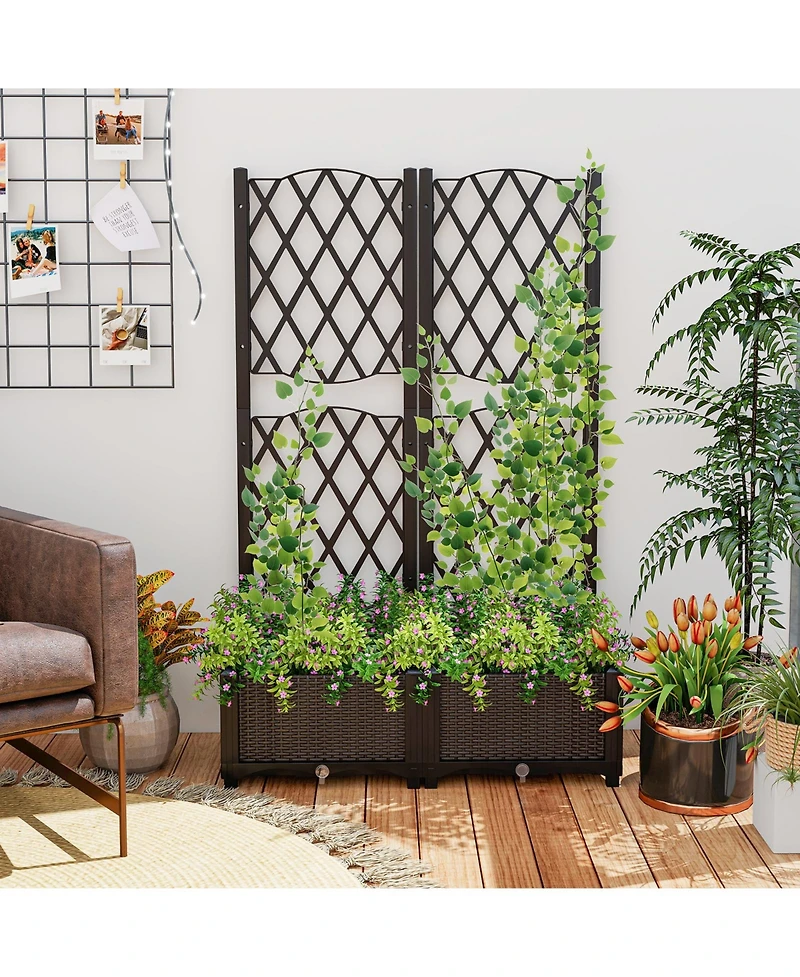 Gymax 2PCS Raised Garden Bed w/Trellis Planter Box for Climbing Plants 32'' x 16'' x 48''
