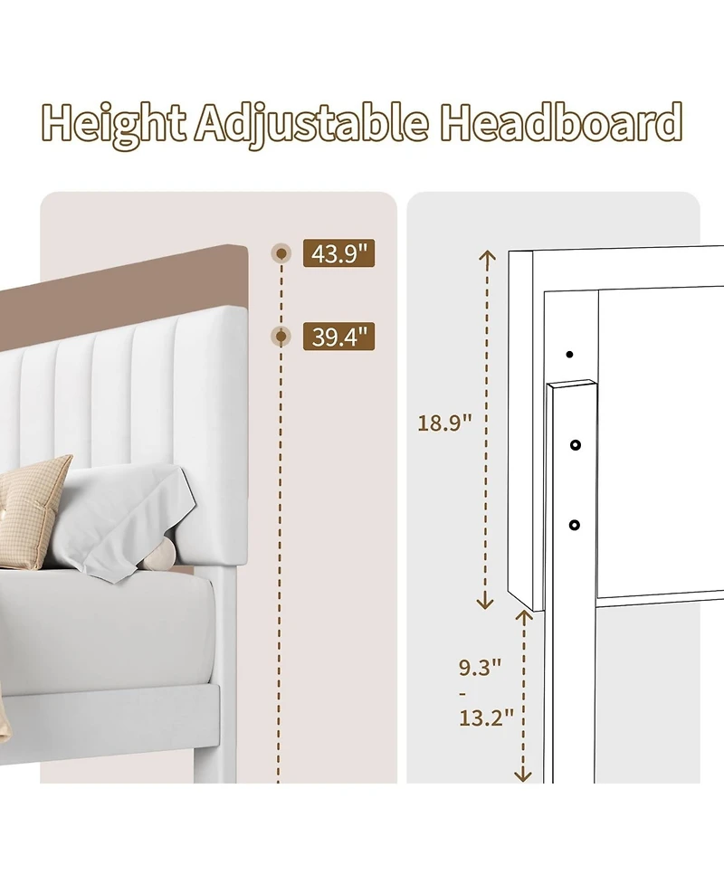 gaomon Queen Velvet Upholstered Platform Bed Frame with Vertical Channel Tufted Headboard, Adjustable Height, Noise Free