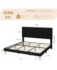 gaomon Velvet Platform Bed Frame with Vertical Channel Tufted Adjustable Headboard, Wooden Slats Support, No Box Spring