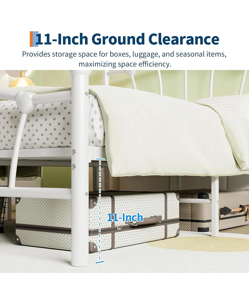 gaomon Full Kids Bed Frame with Headboard & Footboard, Heart-Shaped Metal Platform Bed, Heavy-Duty Steel Slats, Quiet Support, No Box Spring