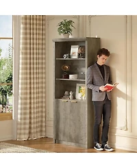 Gaomon tall wooden bookcase with doors, 5 shelves, adjustable top shelf, and large storage cabinet—modern design for home or office.