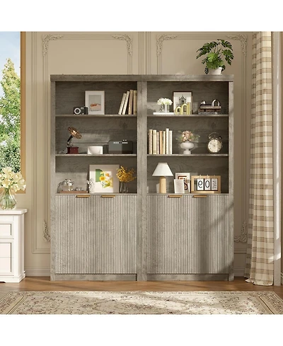 Gaomon tall wooden bookcase with doors, 5 shelves, adjustable top shelf, and large storage cabinet—modern design for home or office.