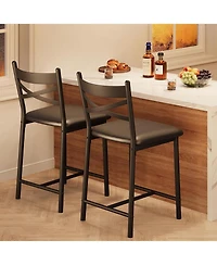gaomon Set of 2 Pu Upholstered Bar Stools with Footrest, Modern Counter Height Chairs with Back for Kitchen Island, Apartment