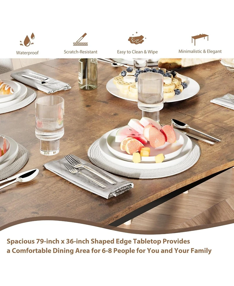 gaomon 79" Dining Table for 6-8, Iron Legs, Waterproof, Scratch-Resistant, Quick Assembly, Kitchen, Living Room