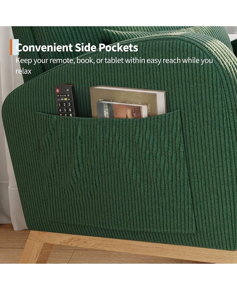 gaomon Corduroy Rocking Chair, Modern Nursery Glider with Side Pockets & Pillow, Living Room, Bedroom