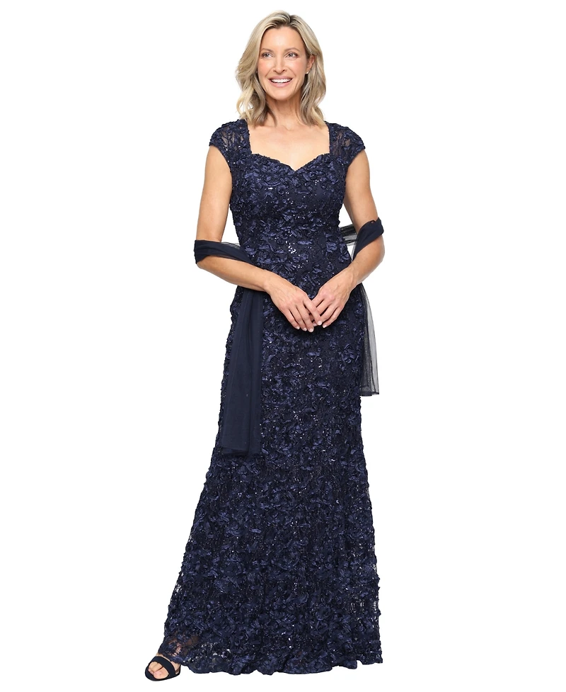 Alex Evenings Petite Sequin Sweetheart Wrap Gown