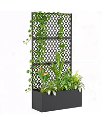 Outsunny Metal Planter Box with Trellis, Diamond Lattice Privacy Planter