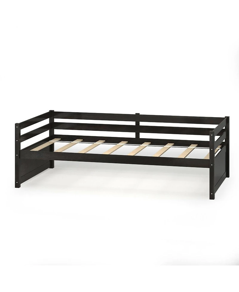 Sugift Wooden Slat Trundle Platform Bed