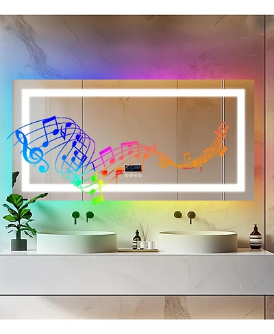 Luvodi Smart Led Bathroom Mirror Vanity Mirrors With Bluetooth Speaker 11 Colors Dimmable Rgb