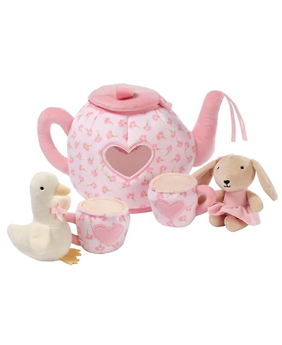 Lambs and Ivy Tea Party Interactive Plush Playset Toy w/ Cups, Pot, Goose and Bunny