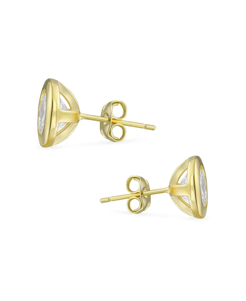 Bling Jewelry Set of 2 Simple Martini Bezel Cz Stud Earrings Gold Plated Sterling Silver