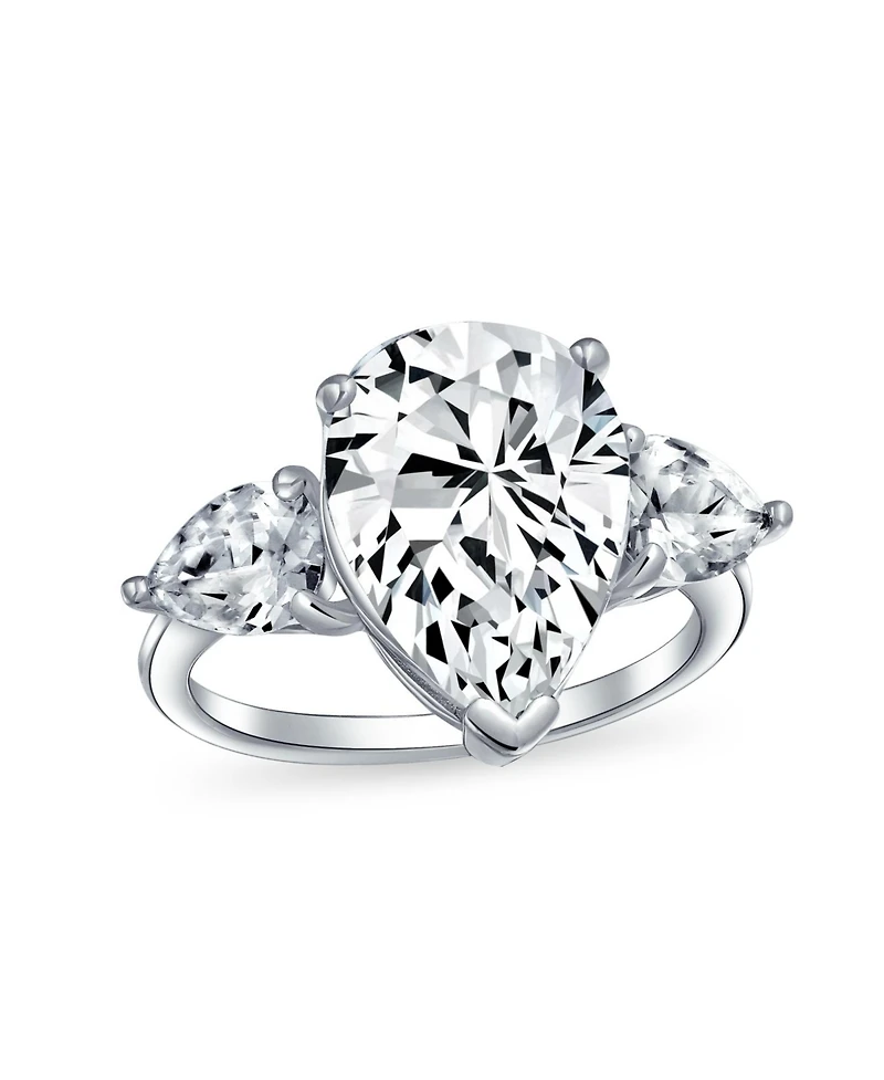 Bling Jewelry 7ct Yellow Cz Cubic Zirconia Pear Shaped Solitaire Statement Ring Trillion Side Stones Sterling Silver