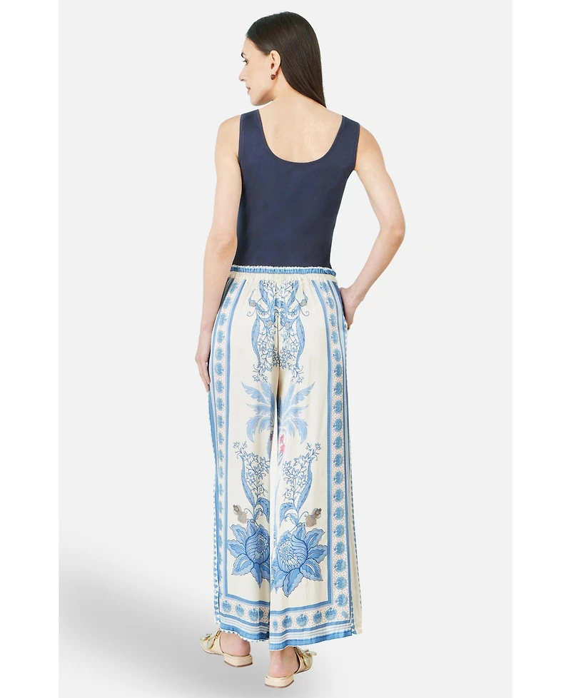 Yumi Women's Satin Print Placement Relaxed Trousers
