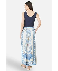 Yumi Women's Satin Print Placement Relaxed Trousers