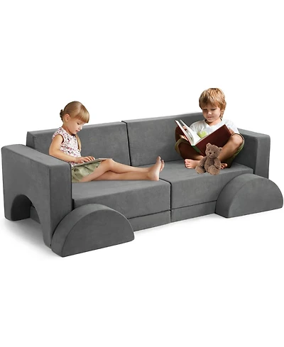 gaomon 8 Pcs Kids Play Couch Kids Convertible Play Fort 8 in 1 Multifunctional Couch for Playing Creativing Sleeping Large Imaginative Play Couch Sofa