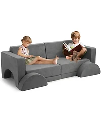 gaomon 8 Pcs Kids Play Couch Kids Convertible Play Fort 8 in 1 Multifunctional Couch for Playing Creativing Sleeping Large Imaginative Play Couch Sofa