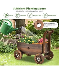 Decorative Wagon Cart Plant Flower Pot Stand Wooden Raised Garden Planter Box