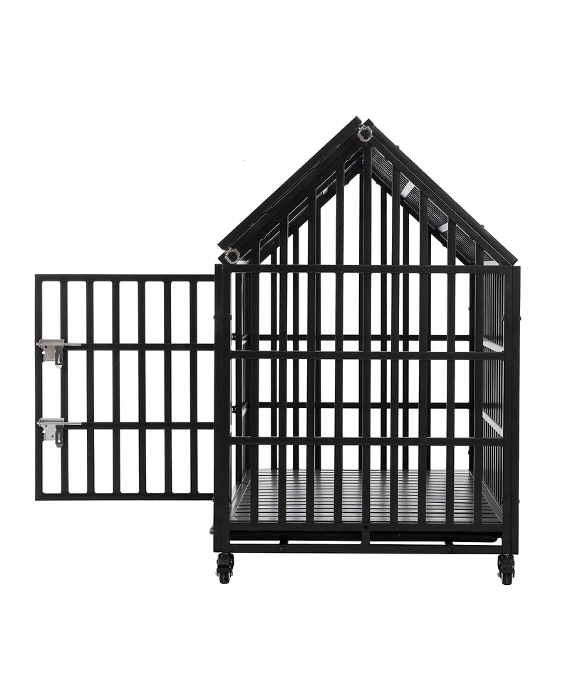 Aostirmotor 52" Heavy Duty Metal Dog Crate – Large Cage with 4 Lockable Wheels for Big Dogs