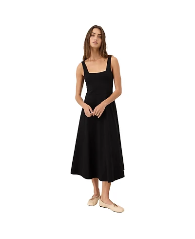 Pact Women's Organic Cotton Fit & Flare Square Neck Dress