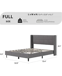 gaomon Full Velvet Bed Frame with Wingback Headboard, Upholstered Platform Bed with Wood Slats