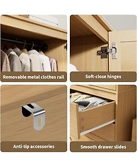 gaomon Armoire Wardrobe Closet Drawers Doors, Modern Wooden Wardrobe Cabinets for Hanging Clothes, Tall Standing Bedroom Armoires, Heavy Duty