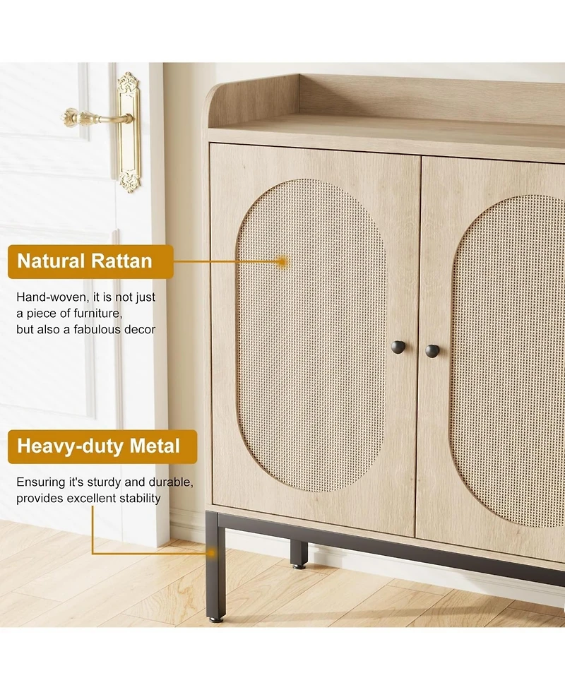 gaomon Shoe Cabinet with 3 Rattan Doors, Freestanding