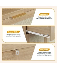 gaomon 32” boho rattan shoe cabinet with doors and drawer, adjustable shelf, and wood finish—ideal as a coffee bar or accent console.