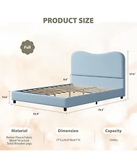 gaomon Velvet Upholstered Bed Frame Boucle Headboard Rounded Corners Low Wood Slats No Box Spring.