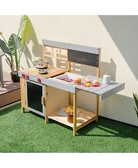 Gymax Kids Kitchen Playset Toy Outdoor Wooden Kid's Play Kitchen for Girls Boys 3 Plus
