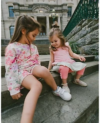 Deux par Deux Little Girls French Terry Shorts - Printed Flowers