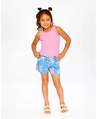 Deux par Deux Little Girls Crinkle Jersey Shorts Blue Shell Print
