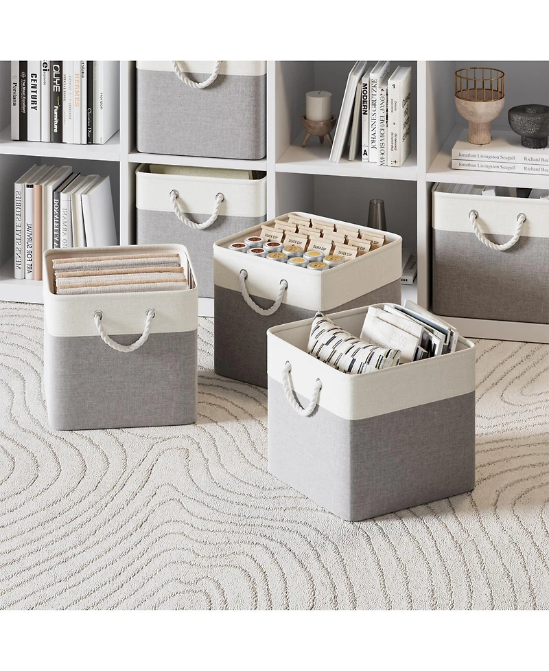 Sugift 6-Pack Collapsible Fabric Storage Bins, 13" Cube Baskets with Rope Handles and Reinforced Base