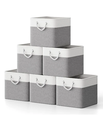 Sugift 6-Pack Collapsible Fabric Storage Bins, 13" Cube Baskets with Rope Handles and Reinforced Base