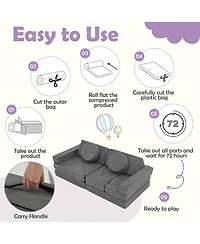 14 Piece Modular Kids Play Couch for Playroom and Bedroom