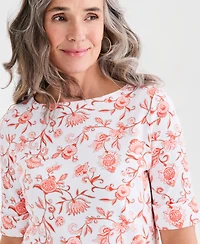 Style & Co Women's Printed Boat-Neck Elbow-Sleeve Top, Macy's Exclusive