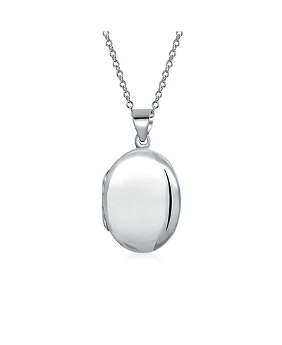 Bling Jewelry Small Simple Plain Oval Photo Locket .925 Sterling Silver Necklace Pendant