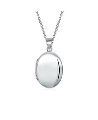 Bling Jewelry Small Simple Plain Oval Photo Locket .925 Sterling Silver Necklace Pendant