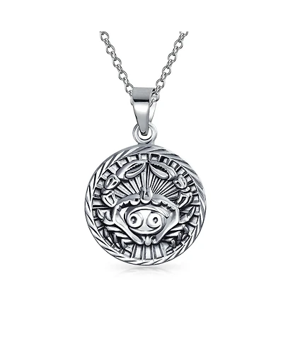 Bling Jewelry Cancer Zodiac Sign Round Medallion Pendant Necklace Sterling Silver