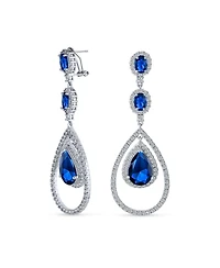 Bling Jewelry Cocktail Cubic Zirconia Double Halo Large Red Teardrop Cz Chandelier Earrings