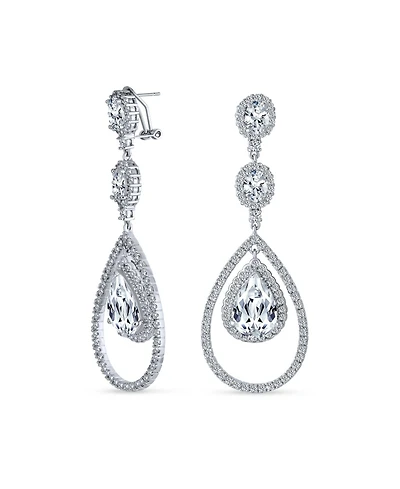 Bling Jewelry Cocktail Cubic Zirconia Double Halo Large Teardrop Cz Statement Chandelier Earrings