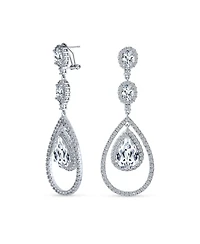 Bling Jewelry Cocktail Cubic Zirconia Double Halo Large Teardrop Cz Statement Chandelier Earrings
