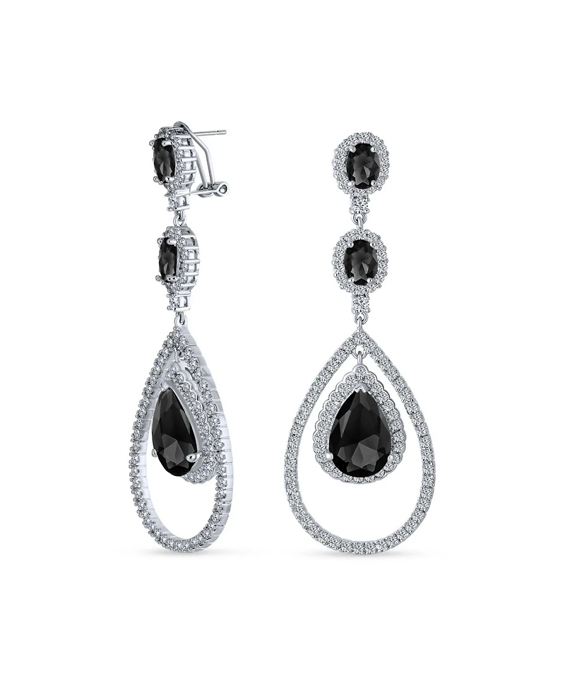 Bling Jewelry Cocktail Cubic Zirconia Double Halo Large Teardrop Cz Statement Chandelier Earrings