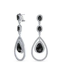 Bling Jewelry Cocktail Cubic Zirconia Double Halo Large Teardrop Cz Statement Chandelier Earrings