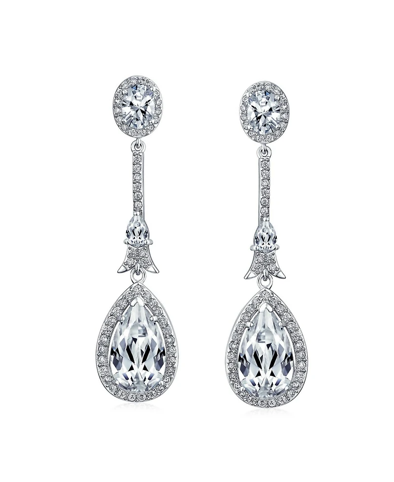 Bling Jewelry Art Deco Style Dangle Cubic Zirconia Halo Cz Teardrop Statement Chandelier Earrings
