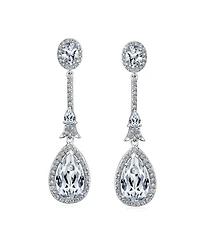 Bling Jewelry Art Deco Style Dangle Cubic Zirconia Halo Cz Teardrop Statement Chandelier Earrings
