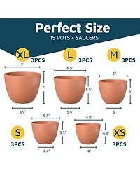 Lifemaster 15-pack terracotta plant pots with drainage & saucers, stackable, weatherproof for indoor/outdoor plants & flowers